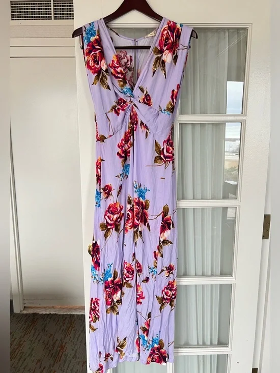 Altar'd State Purple Floral Maxi Dress with Twist Front - Picture 1 of 4